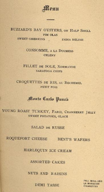 Menu: Sophomore Banquet, Class of 1913 of Lehigh University